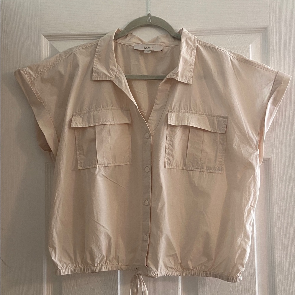 LOFT Light Beige Short Sleeve Blouse